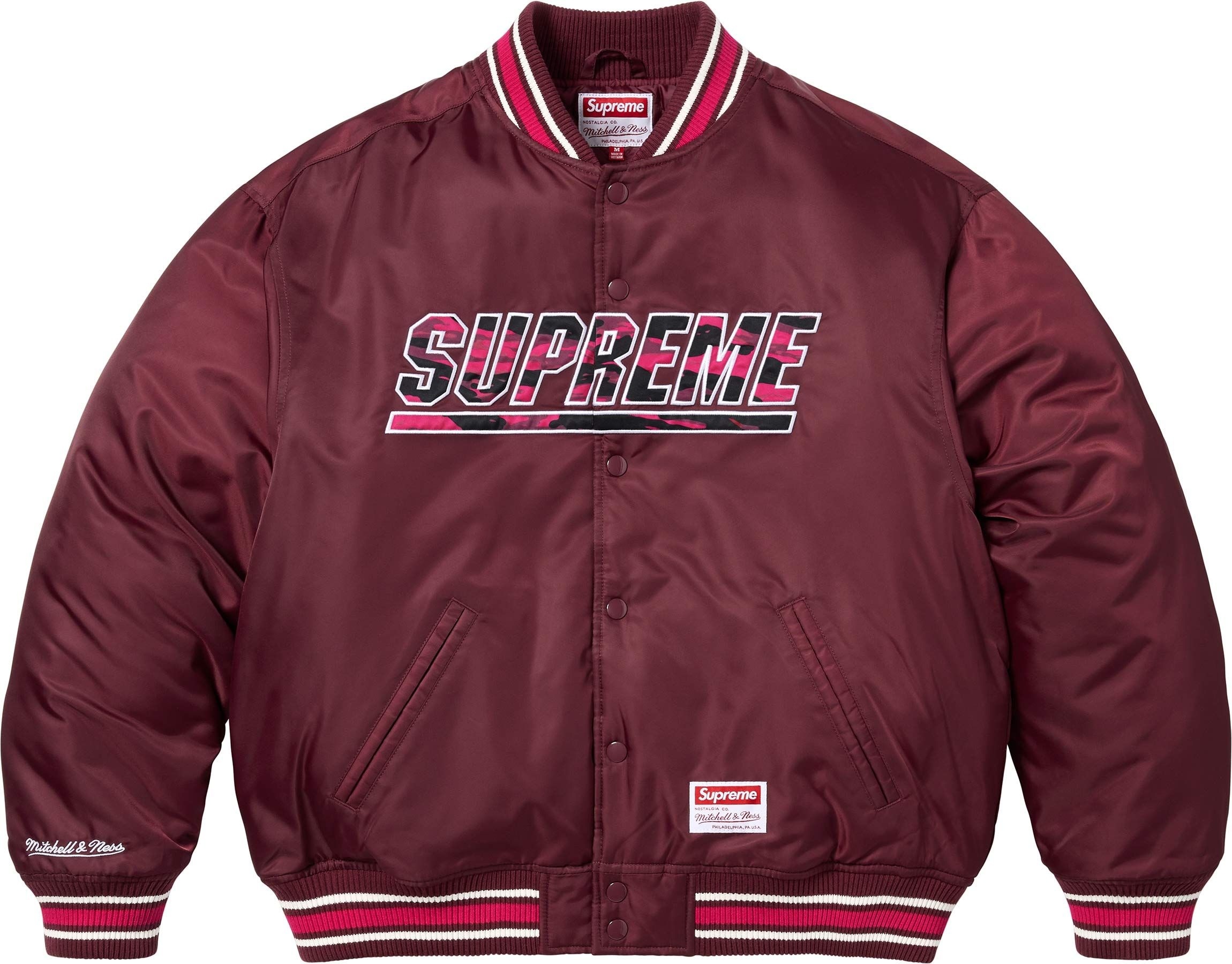 Supreme®/Mitchell & Ness® Camo Logo Varsity Jacket view 11